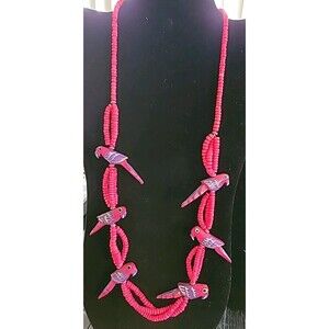 Vintage Boho Wood & Resin Handmade Multi Strand 6 Parrot Necklace Teachers 80's